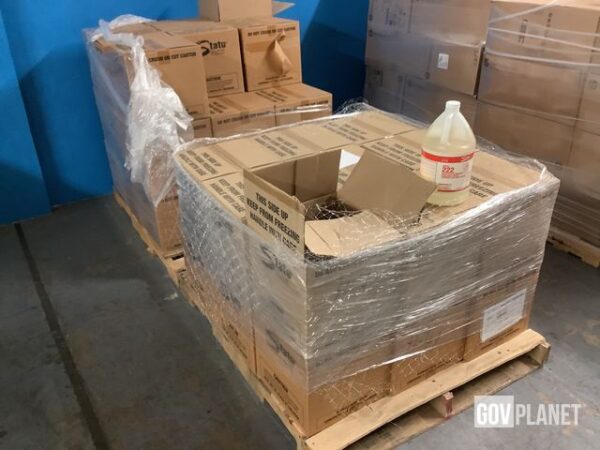 pallets of cleaning supplies